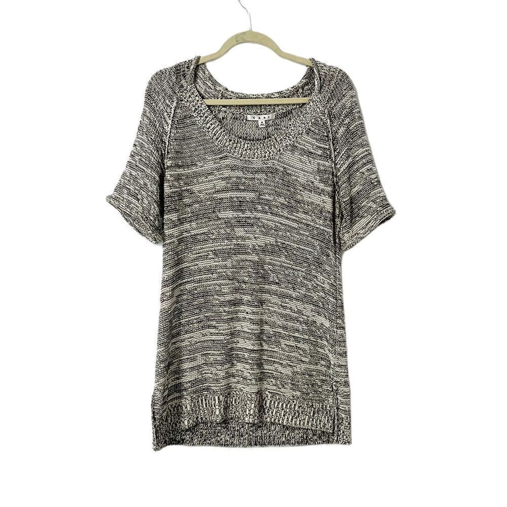 Cabi #973 Marled Black & White Heater Short Sleeve Tunic Sweater Size M - Picture 2 of 7